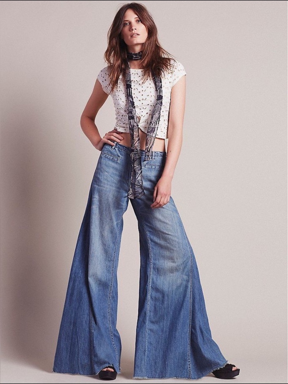 Free People Vintage Light Blue High-Rise Flare Wide-Leg Jeans